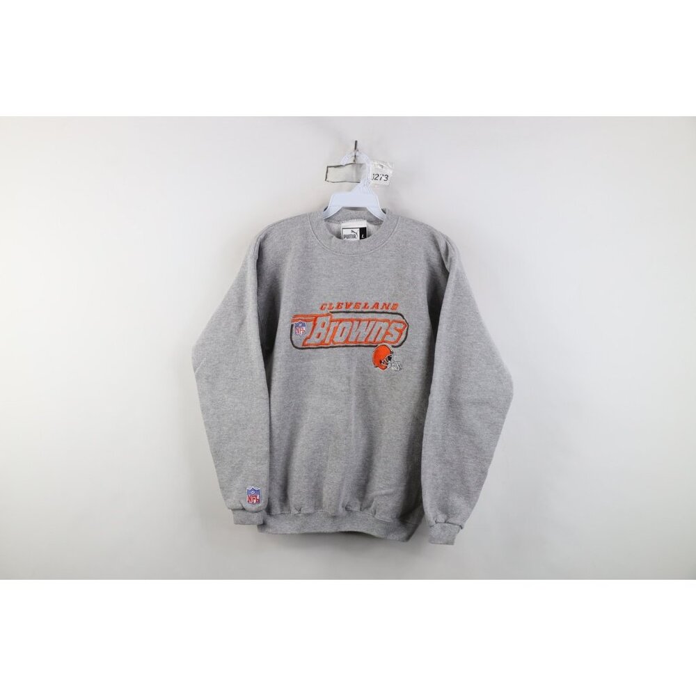 Vtg 90s Puma Boys Large Spell Out Cleveland Browns Football Crewneck Sweatshirt
